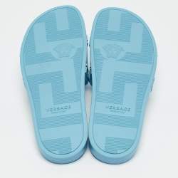 Versace Light Blue Rubber Pool Flat Slides Size 44