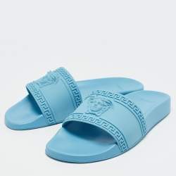 Versace Light Blue Rubber Pool Flat Slides Size 44