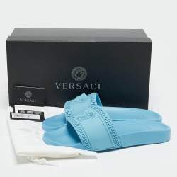 Versace Light Blue Rubber Pool Flat Slides Size 44