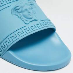 Versace Light Blue Rubber Pool Flat Slides Size 44