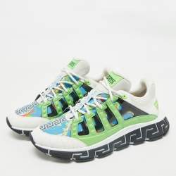 Versace Multicolor Leather and Canvas Trigreca Sneakers Size 46