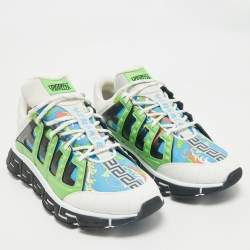 Versace Multicolor Leather and Canvas Trigreca Sneakers Size 46
