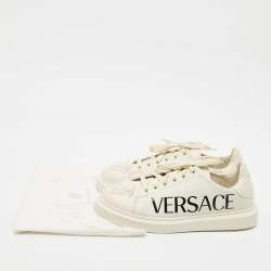 Versace Cream Leather Medusa Logo Low Top Sneakers Size 45