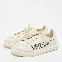 Versace Cream Leather Medusa Logo Low Top Sneakers Size 45