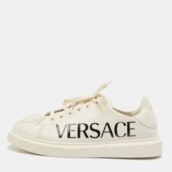 Versace Cream Leather Medusa Logo Low Top Sneakers Size 45