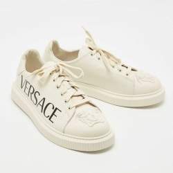 Versace Cream Leather Medusa Logo Low Top Sneakers Size 45