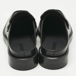 Pre Owned Versace Black Leather Square Toe Mules Size 44