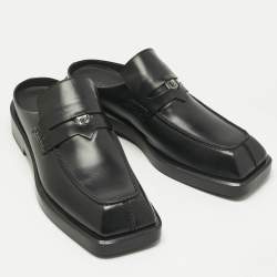 Pre Owned Versace Black Leather Square Toe Mules Size 44