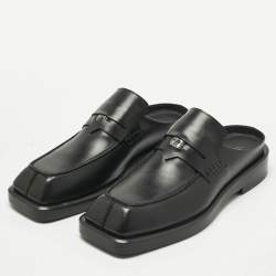 Pre Owned Versace Black Leather Square Toe Mules Size 44