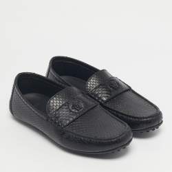 Pre Owned Versace Black Snakeskin Leather Medusa Loafers Size 40