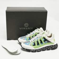 Pre Owned Versace Multicolor Canvas and Leather Trigreca Sneakers Size 46