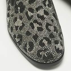 Pre Owned Versace Black/Silver Leather Crystal Embellished Slip On Loafers Size 45