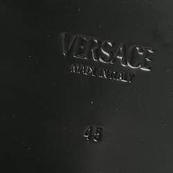 Pre Owned Versace Black/Silver Leather Crystal Embellished Slip On Loafers Size 45