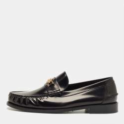 Pre Owned Versace Black Leather Medusa Loafers Size 47