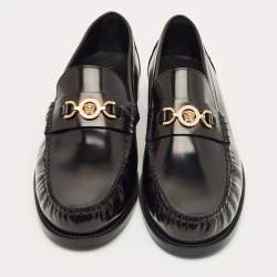Pre Owned Versace Black Leather Medusa Loafers Size 47