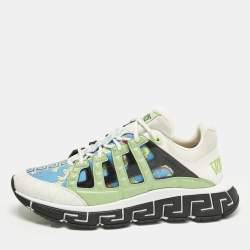Pre Owned Versace Trigreca Size 46 Multicolor Canvas and Leather  Low Top Sneakers