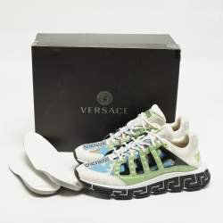 Pre Owned Versace Trigreca Size 46 Multicolor Canvas and Leather  Low Top Sneakers