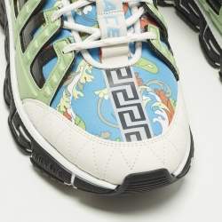 Pre Owned Versace Trigreca Size 46 Multicolor Canvas and Leather  Low Top Sneakers