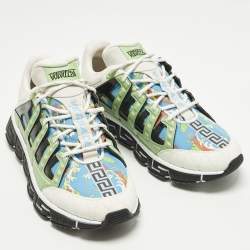Pre Owned Versace Trigreca Size 46 Multicolor Canvas and Leather  Low Top Sneakers