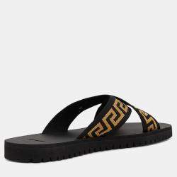 Pre Owned Versace Nastro Greca Black Leather Sliders 39