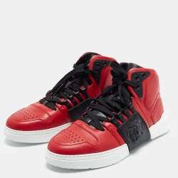 Pre Owned Versace Medusa Size 43 Red/Black Leather High Top Sneakers