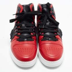 Pre Owned Versace Medusa Size 43 Red/Black Leather High Top Sneakers
