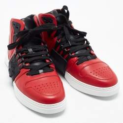 Pre Owned Versace Medusa Size 43 Red/Black Leather High Top Sneakers