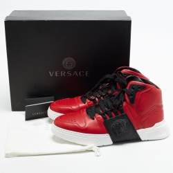Pre Owned Versace Medusa Size 43 Red/Black Leather High Top Sneakers