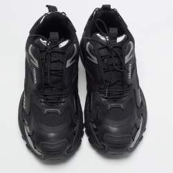 Pre Owned Versace Trigreca Size 44 Black/Silver Canvas and Leather Lace Up Sneakers