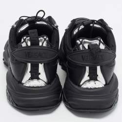 Pre Owned Versace Trigreca Size 44 Black/Silver Canvas and Leather Lace Up Sneakers
