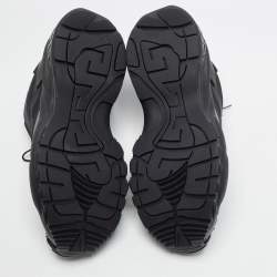 Pre Owned Versace Trigreca Size 44 Black/Silver Canvas and Leather Lace Up Sneakers