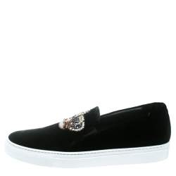 Versace Black Velvet Crystal Embellished Corona Slip On Sneakers Size 40