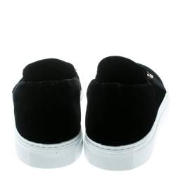 Versace Black Velvet Crystal Embellished Corona Slip On Sneakers Size 40