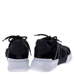 Pre Owned حذاء رياضي فيرساتشي ميدوسا برباط جلد ومطاط سويدي أسود مقاس 42.5