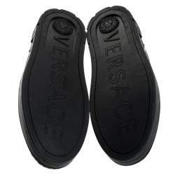 Versace Black/Gold Printed Satin And Leather Slip On Sneakers Size 45