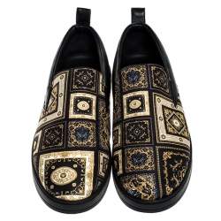 Versace Black/Gold Printed Satin And Leather Slip On Sneakers Size 45