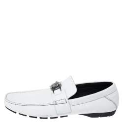 Versace White Leather Medusa Detail Slip On Loafers Size 41