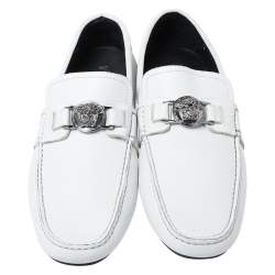 Versace White Leather Medusa Detail Slip On Loafers Size 41