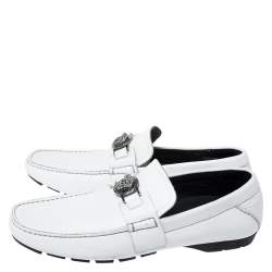 Versace White Leather Medusa Detail Slip On Loafers Size 41
