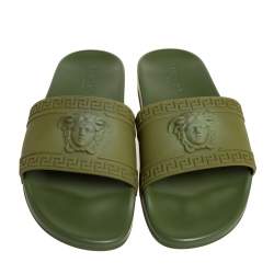 Versace Olive Green Rubber Medusa Slip On Sandal Size 45