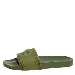 Versace Olive Green Rubber Medusa Slip On Sandal Size 45