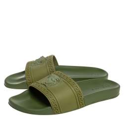 Versace Olive Green Rubber Medusa Slip On Sandal Size 45