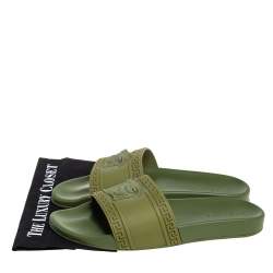 Versace Olive Green Rubber Medusa Slip On Sandal Size 45