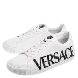 مملوكة مسبقًا Versace White Leather Greca Lace Up  Sneakers Size 44