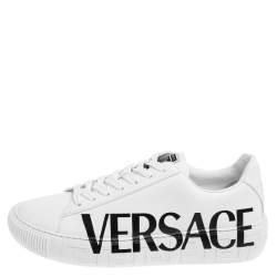 مملوكة مسبقًا Versace White Leather Greca Lace Up  Sneakers Size 44