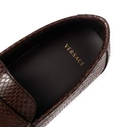 Versace Brown Snakeskin Leather Medusa Slip On Loafers Size 42
