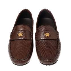 Versace Brown Snakeskin Leather Medusa Slip On Loafers Size 42