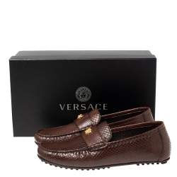 Versace Brown Snakeskin Leather Medusa Slip On Loafers Size 42