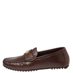 Versace Brown Snakeskin Leather Medusa Slip On Loafers Size 42