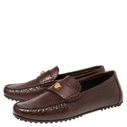 Versace Brown Snakeskin Leather Medusa Slip On Loafers Size 42